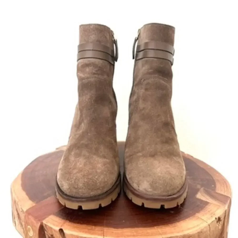 Tory Burch Leigh Suede Lug Sole Boots in River Rock, Size 8.5 NWOT‎